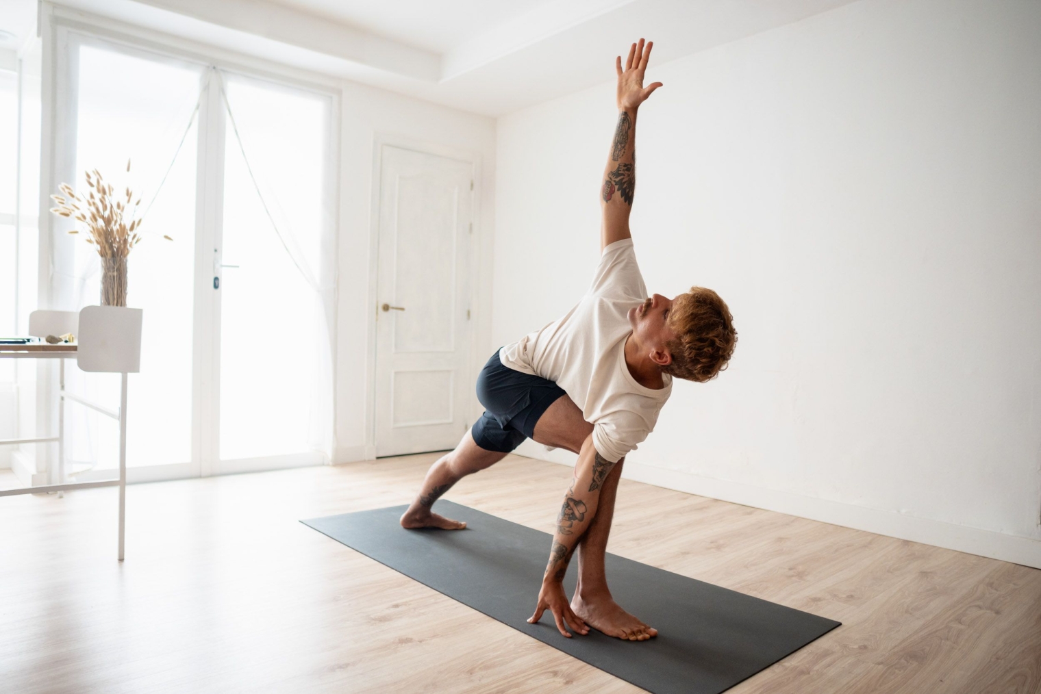 a person doing yoga at the isla apartments hockley tx